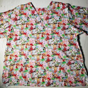 Hawaiian Scrub Top Manapua Women’s Sz 2XL Pineapple Hula Nursing Medical E&K